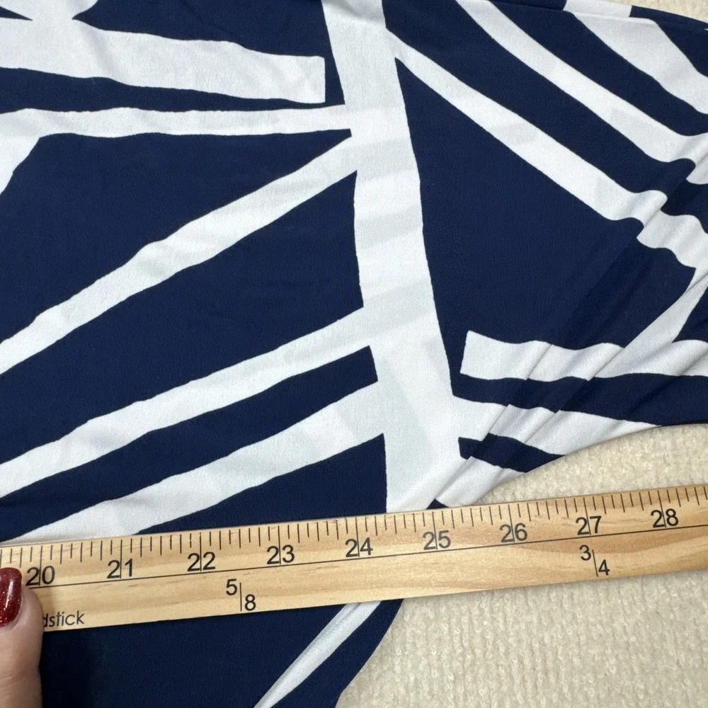 Clara Sun Woo Blue White Geometric Pattern Dolman Sleeve Side Tie Top Large - Picture 6 of 8